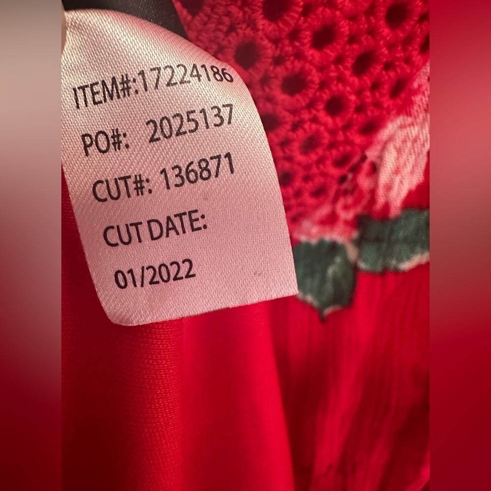 Torrid Red Floral Gauze Skater Flutter Lace Up Neck Pocket Dress Size 1 1X - Picture 12 of 13